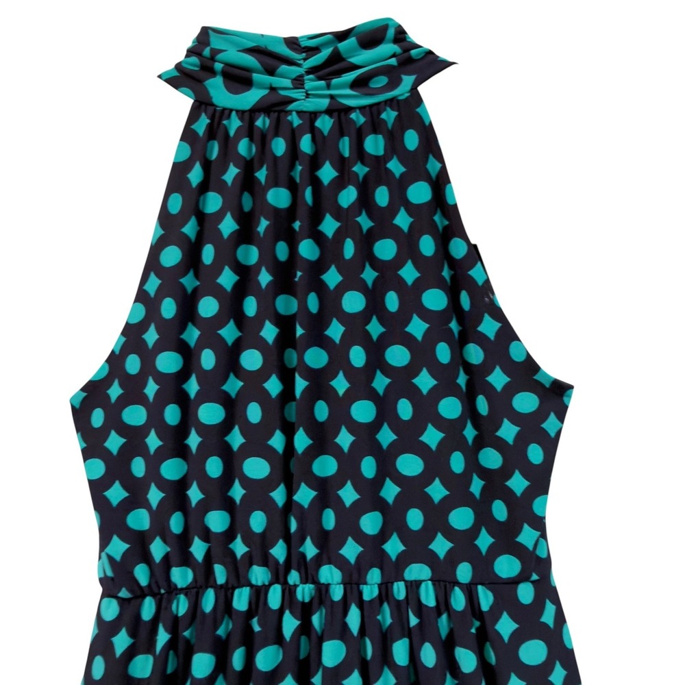 Saint Tropez West Womens Size 8 Teal Black Geometric Polka Dot Halter Maxi Dress - Picture 4 of 11